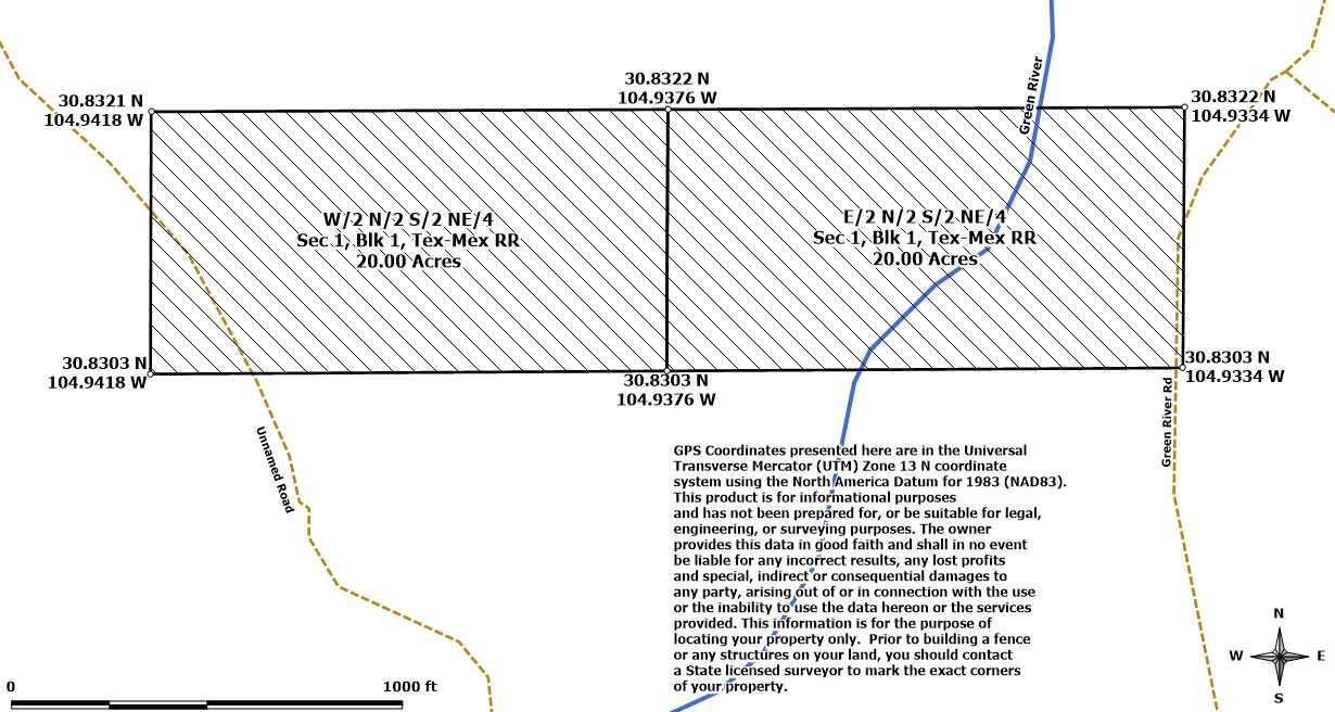 Survey map — Two 20-acre parcels with Green River