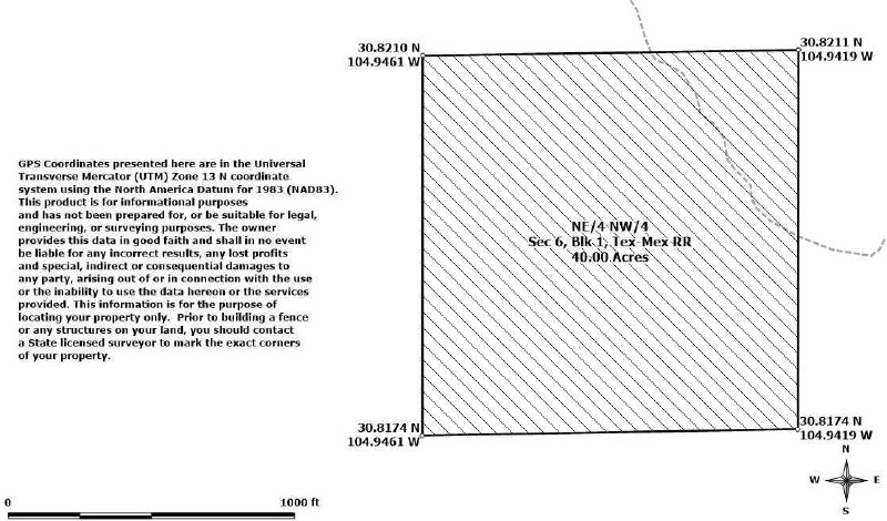 Survey map — 40 acres, Sec 6, Blk 1, Tex-Mex RR